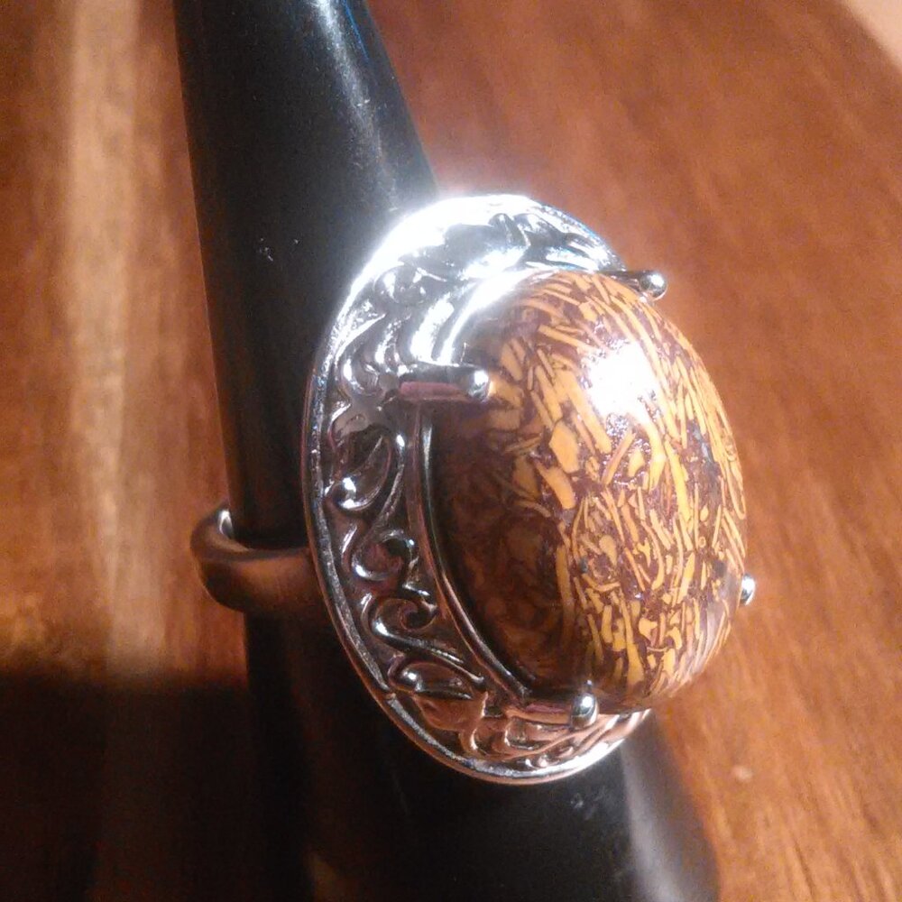 Script Stone Stainless Steel Solitaire Ring (Size 7) - Picture 7 of 15